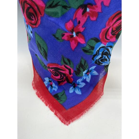 Vintage Glentex Scarf Floral Roses Acrylic Japan Handkerchief Hankie Fring Retro - Picture 2 of 8